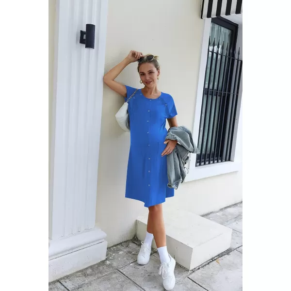 Ekouaer 3 in 1 Nursing Dress Maternity Nightgown LaborDelivery Breastfeeding Birthing Gown with ButtonBlue