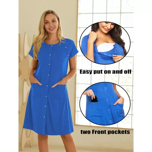 Ekouaer 3 in 1 Nursing Dress Maternity Nightgown LaborDelivery Breastfeeding Birthing Gown with ButtonBlue
