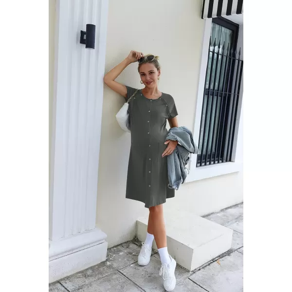 Ekouaer 3 in 1 Nursing Dress Maternity Nightgown LaborDelivery Breastfeeding Birthing Gown with ButtonDark Gray