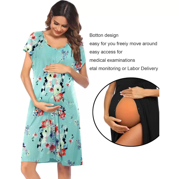 Ekouaer 3 in 1 Nursing Dress Maternity Nightgown LaborDelivery Breastfeeding Birthing Gown with ButtonLight Blueamppink Flower