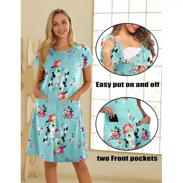 Ekouaer 3 in 1 Nursing Dress Maternity Nightgown LaborDelivery Breastfeeding Birthing Gown with ButtonLight Blueamppink Flower