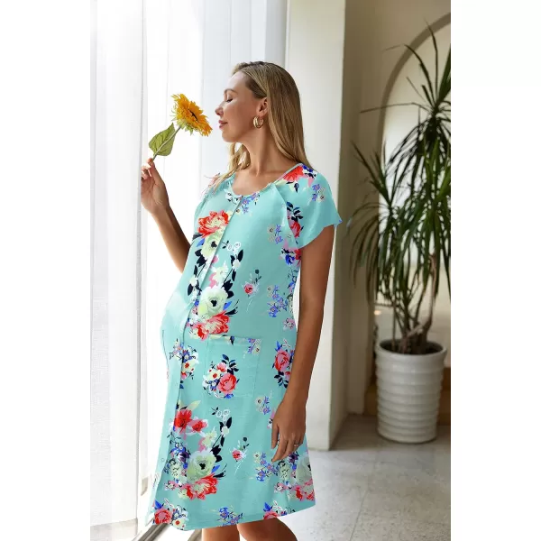 Ekouaer 3 in 1 Nursing Dress Maternity Nightgown LaborDelivery Breastfeeding Birthing Gown with ButtonLight Blueamppink Flower
