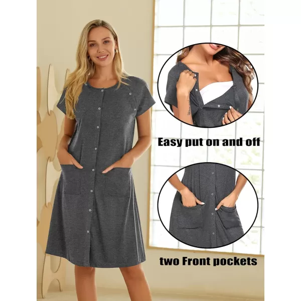 Ekouaer 3 in 1 Nursing Dress Maternity Nightgown LaborDelivery Breastfeeding Birthing Gown with ButtonLight Grey