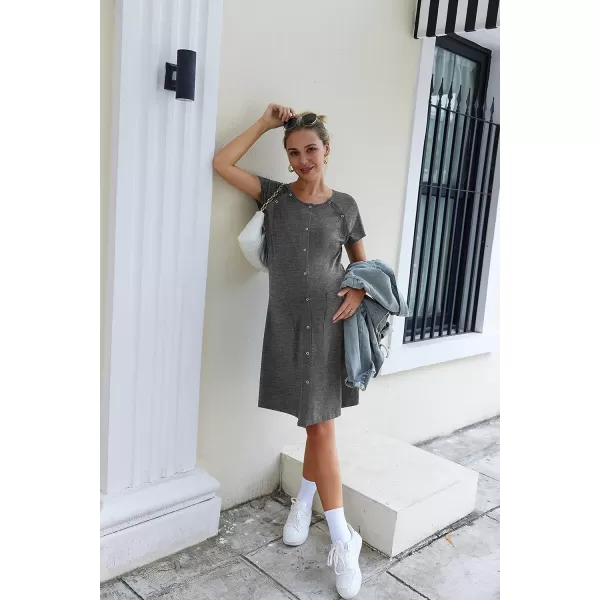 Ekouaer 3 in 1 Nursing Dress Maternity Nightgown LaborDelivery Breastfeeding Birthing Gown with ButtonLight Grey