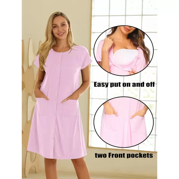 Ekouaer 3 in 1 Nursing Dress Maternity Nightgown LaborDelivery Breastfeeding Birthing Gown with ButtonPink