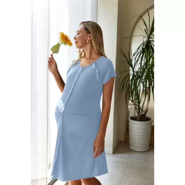 Ekouaer 3 in 1 Nursing Dress Maternity Nightgown LaborDelivery Breastfeeding Birthing Gown with ButtonSky Blue