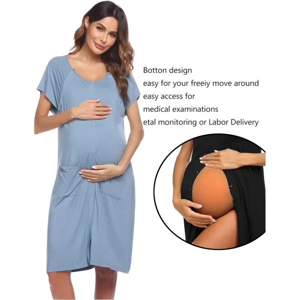 Ekouaer 3 in 1 Nursing Dress Maternity Nightgown LaborDelivery Breastfeeding Birthing Gown with ButtonSky Blue