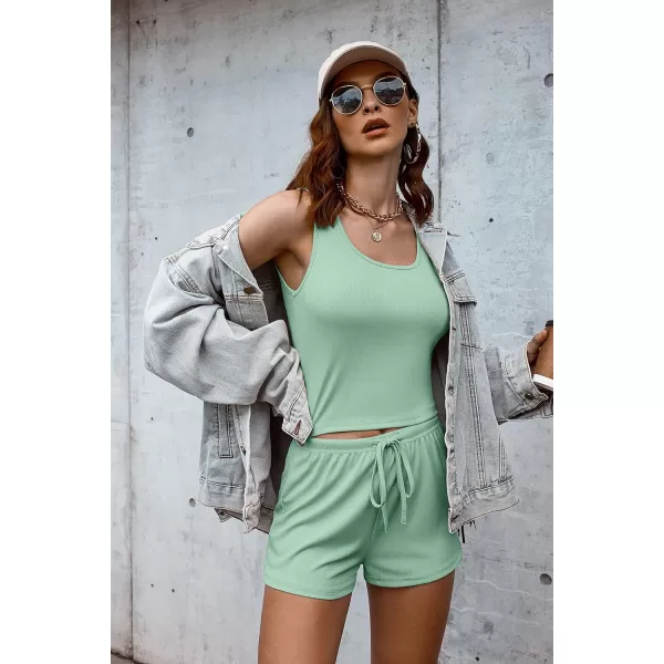 Ekouaer 4 Piece Outfits Crop Tank Top Elastic Waist Shorts Pajama Set Casual Lounge Sets for Daily and Sport WearingLight Green