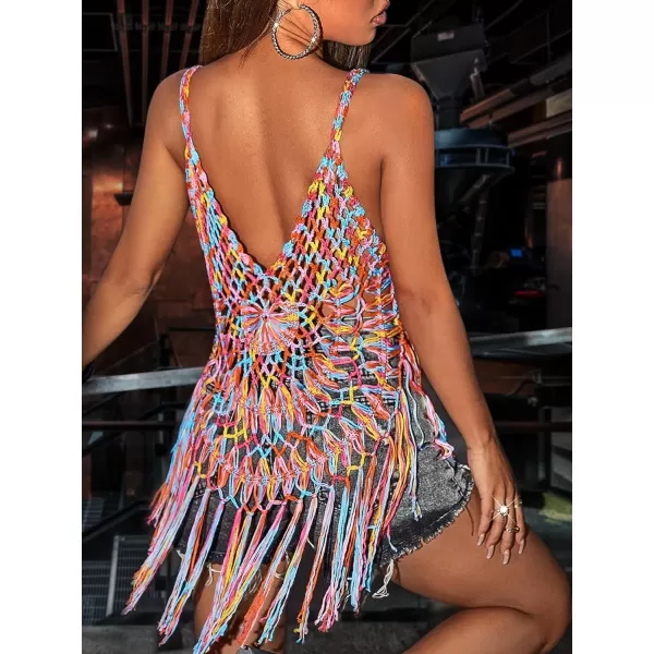 Ekouaer Beach Swimsuit Cover Up Women Crochet Bikini Coverups Summer Pool Swimwear Tassel DressMulticolor