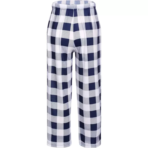 Ekouaer Boys Pajama Pants Long Sleep Pants Soft Elastic Waist Pajama Bottoms Plaid Lounge Pants with 2 Pockets 414 YearsAyarn Dyed Lattice3navy