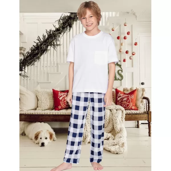 Ekouaer Boys Pajama Pants Long Sleep Pants Soft Elastic Waist Pajama Bottoms Plaid Lounge Pants with 2 Pockets 414 YearsAyarn Dyed Lattice3navy