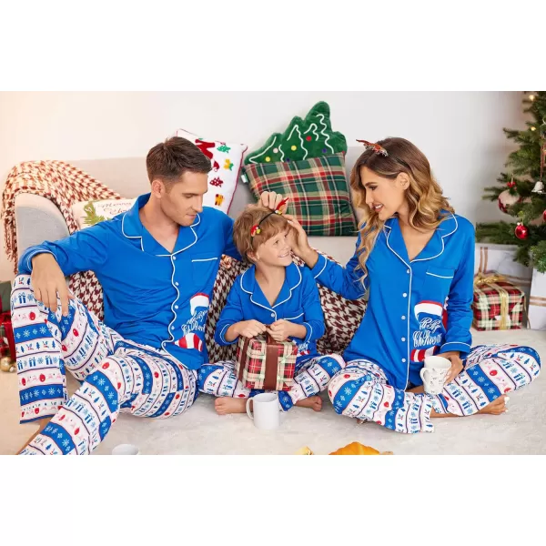 Ekouaer Christmas Family Matching Pajamas Long Sleeve Couple Pj Set Festival Party Sleepwear with Button SXXLKids Blue With Christmas Hat