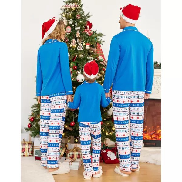 Ekouaer Christmas Family Matching Pajamas Long Sleeve Couple Pj Set Festival Party Sleepwear with Button SXXLKids Blue With Christmas Hat