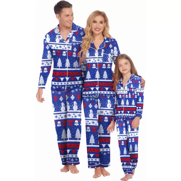 Ekouaer Christmas Family Matching Pajamas Long Sleeve Couple Pj Set Festival Party Sleepwear with Button SXXLKids Blue With Snowman