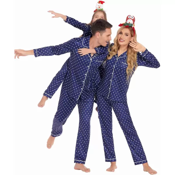 Ekouaer Christmas Family Matching Pajamas Long Sleeve Couple Pj Set Festival Party Sleepwear with Button SXXLKids Blue With White Dots