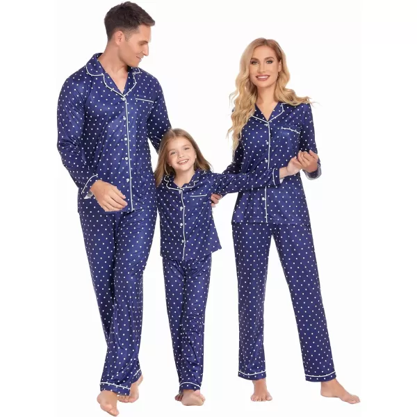 Ekouaer Christmas Family Matching Pajamas Long Sleeve Couple Pj Set Festival Party Sleepwear with Button SXXLKids Blue With White Dots