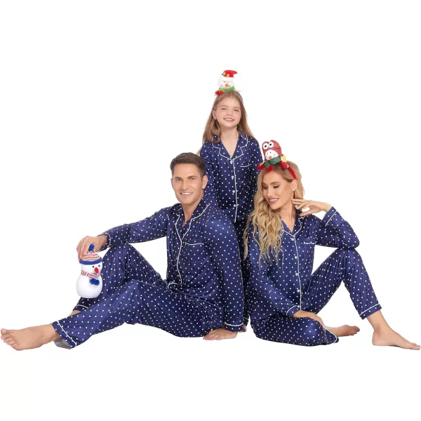 Ekouaer Christmas Family Matching Pajamas Long Sleeve Couple Pj Set Festival Party Sleepwear with Button SXXLKids Blue With White Dots