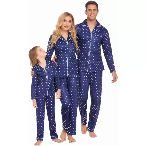 Ekouaer Christmas Family Matching Pajamas Long Sleeve Couple Pj Set Festival Party Sleepwear with Button SXXLKids Blue With White Dots