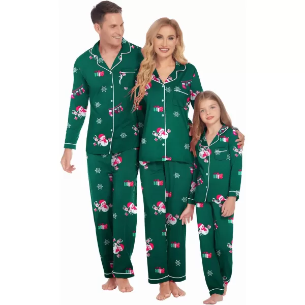 Ekouaer Christmas Family Matching Pajamas Long Sleeve Couple Pj Set Festival Party Sleepwear with Button SXXLKids Dark Green With Cute Pattern