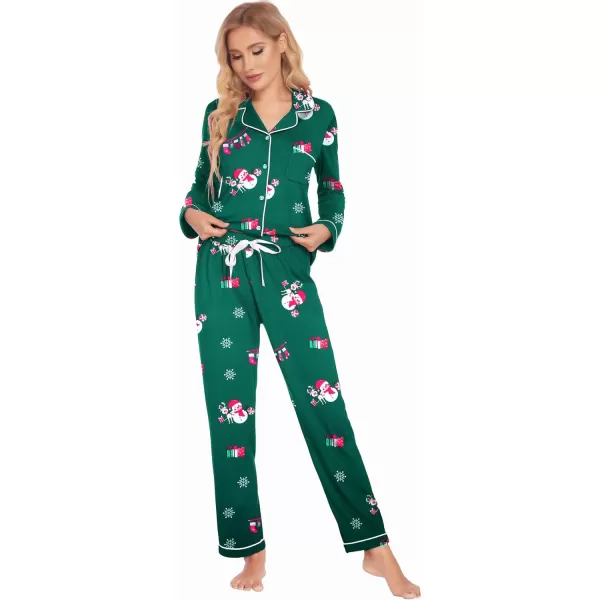 Ekouaer Christmas Family Matching Pajamas Long Sleeve Couple Pj Set Festival Party Sleepwear with Button SXXLKids Dark Green With Cute Pattern