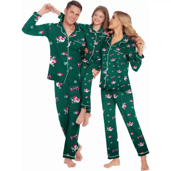 Ekouaer Christmas Family Matching Pajamas Long Sleeve Couple Pj Set Festival Party Sleepwear with Button SXXLKids Dark Green With Cute Pattern