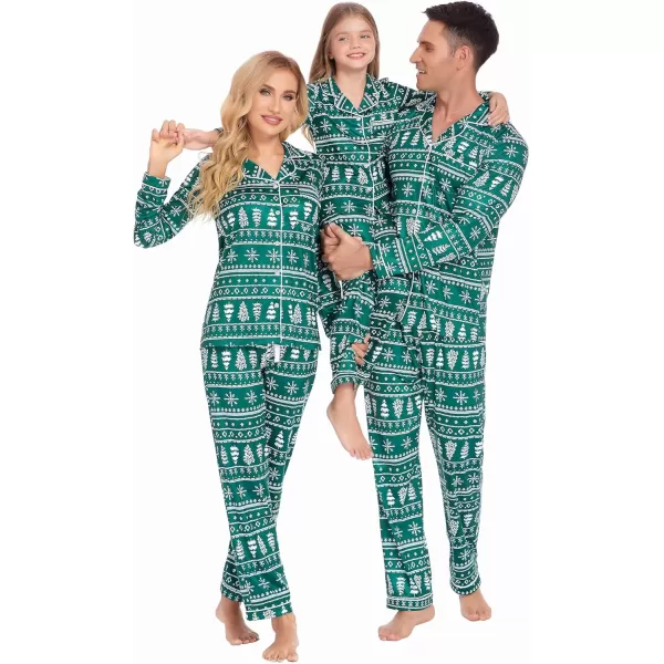 Ekouaer Christmas Family Matching Pajamas Long Sleeve Couple Pj Set Festival Party Sleepwear with Button SXXLKids Dark Green With Snowflake