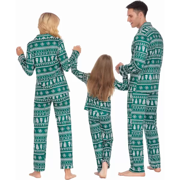 Ekouaer Christmas Family Matching Pajamas Long Sleeve Couple Pj Set Festival Party Sleepwear with Button SXXLKids Dark Green With Snowflake