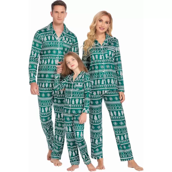 Ekouaer Christmas Family Matching Pajamas Long Sleeve Couple Pj Set Festival Party Sleepwear with Button SXXLKids Dark Green With Snowflake