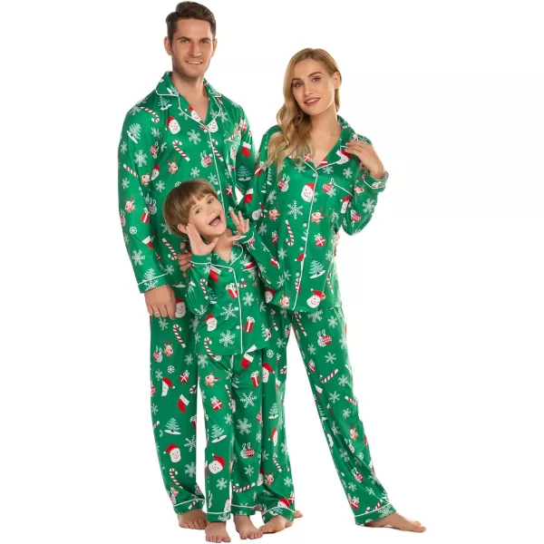 Ekouaer Christmas Family Matching Pajamas Long Sleeve Couple Pj Set Festival Party Sleepwear with Button SXXLKids Green With Santa Claus