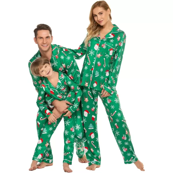 Ekouaer Christmas Family Matching Pajamas Long Sleeve Couple Pj Set Festival Party Sleepwear with Button SXXLKids Green With Santa Claus