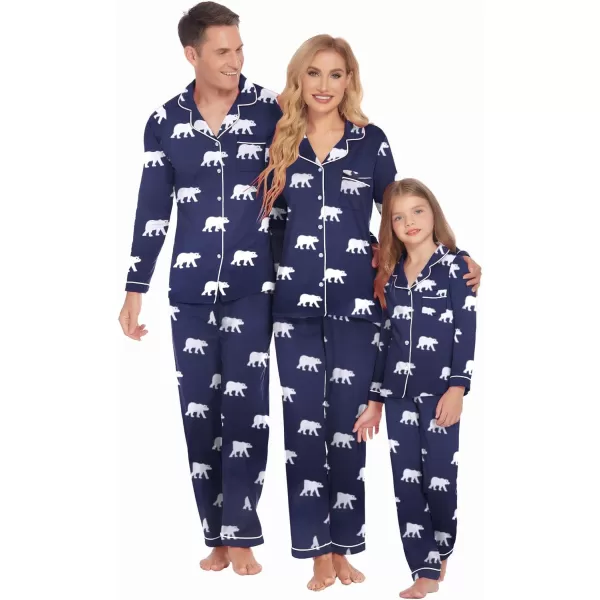 Ekouaer Christmas Family Matching Pajamas Long Sleeve Couple Pj Set Festival Party Sleepwear with Button SXXLKids Navy Blue With Bear