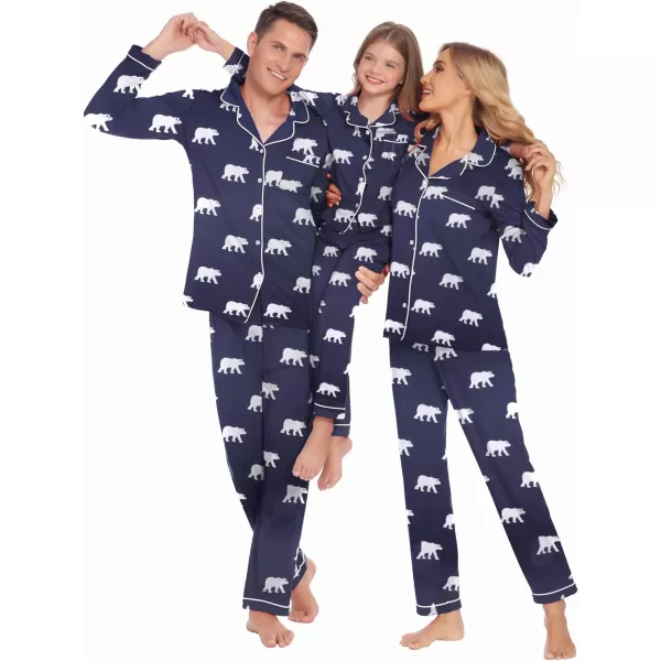 Ekouaer Christmas Family Matching Pajamas Long Sleeve Couple Pj Set Festival Party Sleepwear with Button SXXLKids Navy Blue With Bear