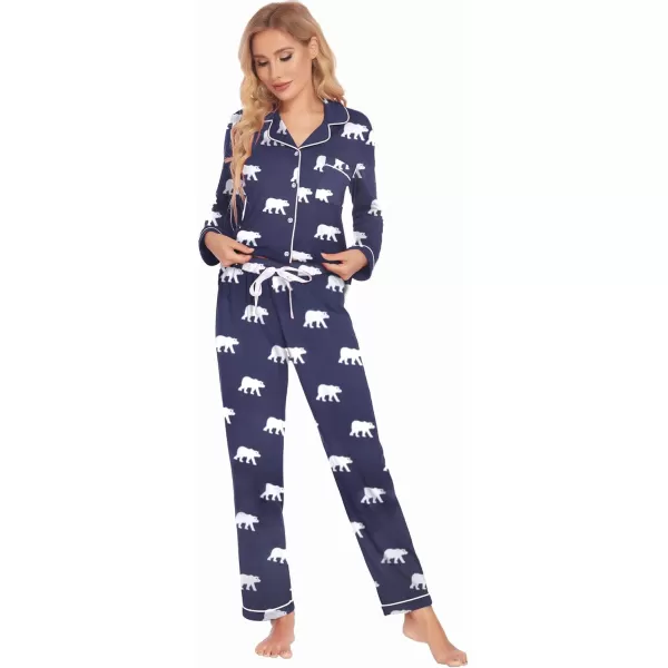 Ekouaer Christmas Family Matching Pajamas Long Sleeve Couple Pj Set Festival Party Sleepwear with Button SXXLKids Navy Blue With Bear