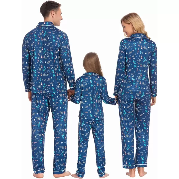 Ekouaer Christmas Family Matching Pajamas Long Sleeve Couple Pj Set Festival Party Sleepwear with Button SXXLKids Navy Blue With Xmas Tree