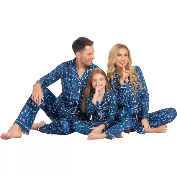 Ekouaer Christmas Family Matching Pajamas Long Sleeve Couple Pj Set Festival Party Sleepwear with Button SXXLKids Navy Blue With Xmas Tree