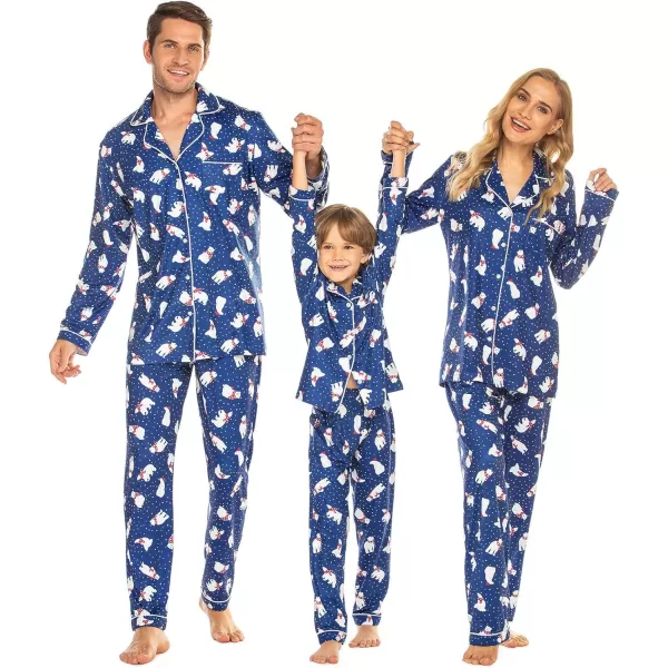 Ekouaer Christmas Family Matching Pajamas Long Sleeve Couple Pj Set Festival Party Sleepwear with Button SXXLKids Navy With Polar Bear