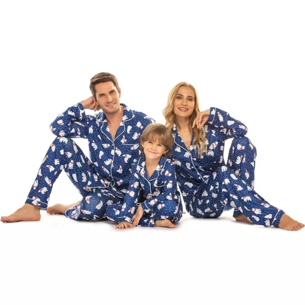 Ekouaer Christmas Family Matching Pajamas Long Sleeve Couple Pj Set Festival Party Sleepwear with Button SXXLKids Navy With Polar Bear