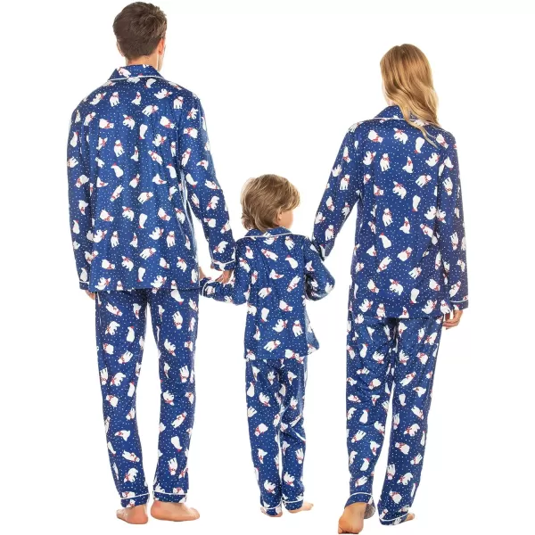 Ekouaer Christmas Family Matching Pajamas Long Sleeve Couple Pj Set Festival Party Sleepwear with Button SXXLKids Navy With Polar Bear