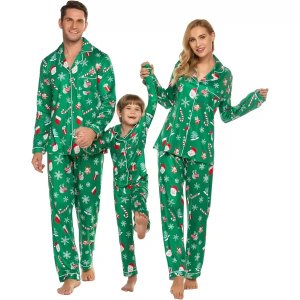 Ekouaer Christmas Family Matching Pajamas Long Sleeve Couple Pj Set Festival Party Sleepwear with Button SXXLMen Green With Santa Claus