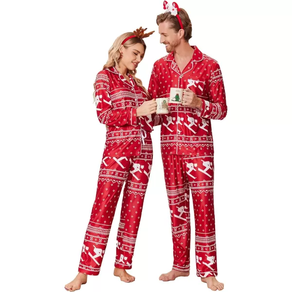 Ekouaer Christmas Family Matching Pajamas Long Sleeve Couple Pj Set Festival Party Sleepwear with Button SXXLMen Red With Asymmetric Pattern