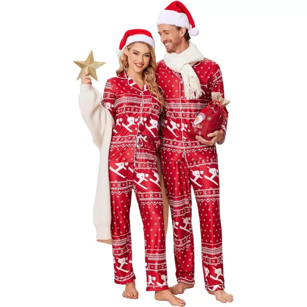 Ekouaer Christmas Family Matching Pajamas Long Sleeve Couple Pj Set Festival Party Sleepwear with Button SXXLMen Red With Asymmetric Pattern