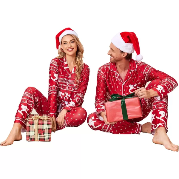 Ekouaer Christmas Family Matching Pajamas Long Sleeve Couple Pj Set Festival Party Sleepwear with Button SXXLMen Red With Asymmetric Pattern