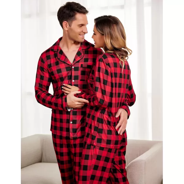 Ekouaer Christmas Family Matching Pajamas Long Sleeve Couple Pj Set Festival Party Sleepwear with Button SXXLMen Red and Black Plaid Classic