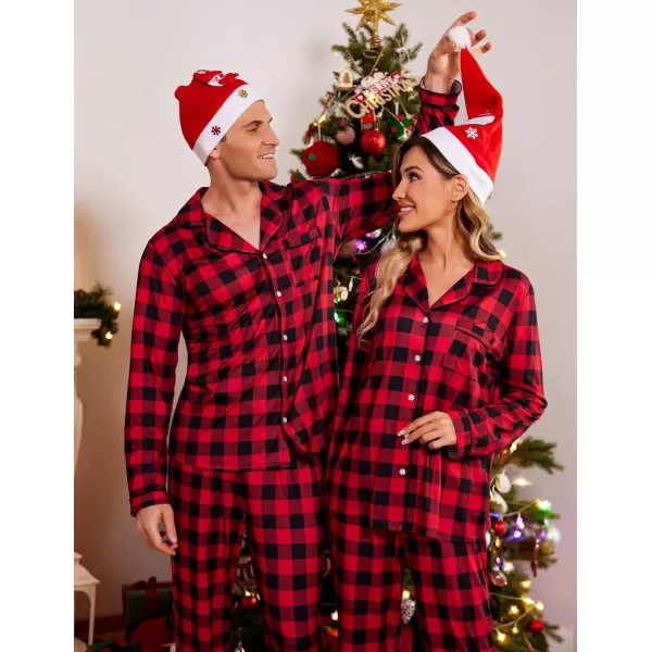 Ekouaer Christmas Family Matching Pajamas Long Sleeve Couple Pj Set Festival Party Sleepwear with Button SXXLMen Red and Black Plaid Classic