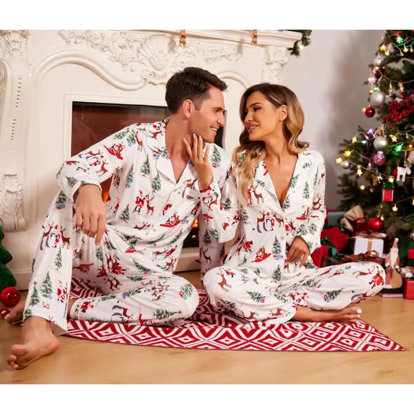 Ekouaer Christmas Family Matching Pajamas Long Sleeve Couple Pj Set Festival Party Sleepwear with Button SXXLMen White With Christmas Elements