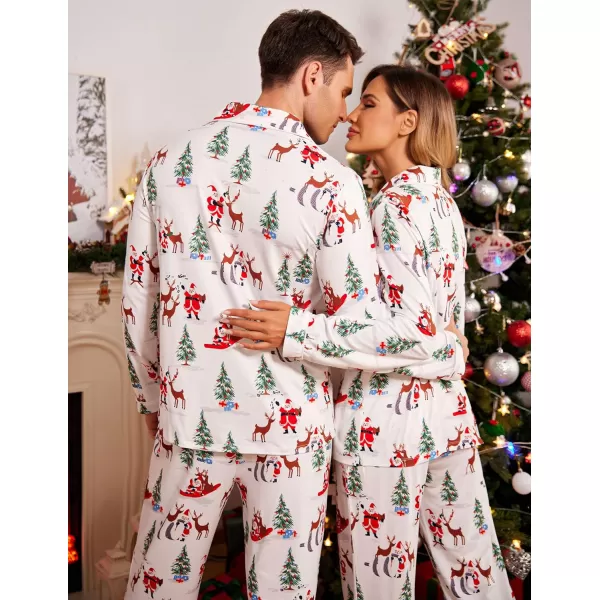 Ekouaer Christmas Family Matching Pajamas Long Sleeve Couple Pj Set Festival Party Sleepwear with Button SXXLMen White With Christmas Elements