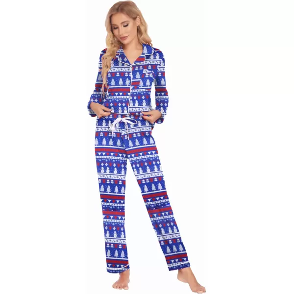 Ekouaer Christmas Family Matching Pajamas Long Sleeve Couple Pj Set Festival Party Sleepwear with Button SXXLWomen Blue With Snowman