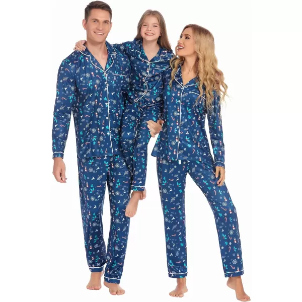 Ekouaer Christmas Family Matching Pajamas Long Sleeve Couple Pj Set Festival Party Sleepwear with Button SXXLWomen Navy Blue With Xmas Tree