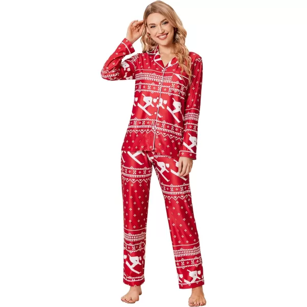 Ekouaer Christmas Family Matching Pajamas Long Sleeve Couple Pj Set Festival Party Sleepwear with Button SXXLWomen Red With Asymmetric Pattern