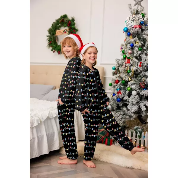 Ekouaer Christmas Matching Family Onesies Pajamas Long Sleeve Thermal One Piece Pajamas with ButtonKids Colored Lights